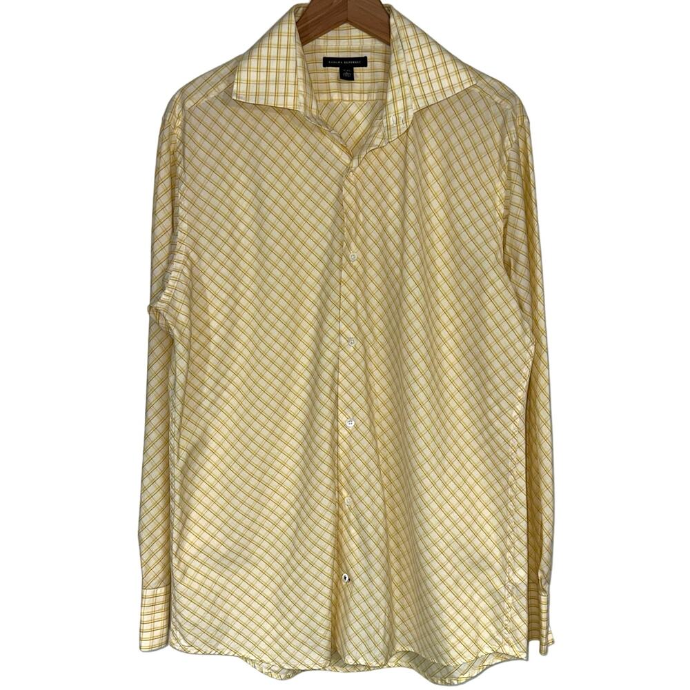 Banana Republic Men’s Yellow Plaid Button Up Dress Shirt Size Large